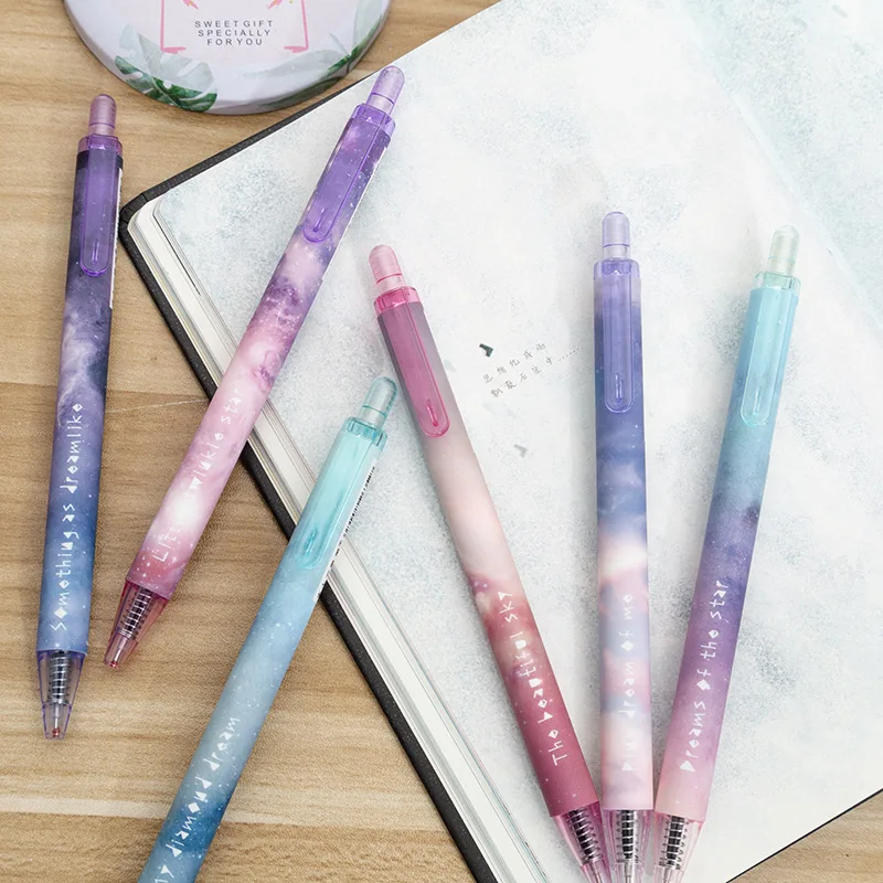 

6 pcs/lot Starry sky Gel Pen Cute Press 0.5mm black ink Signature Pens Papelaria School writing Supplies Promotional Gift