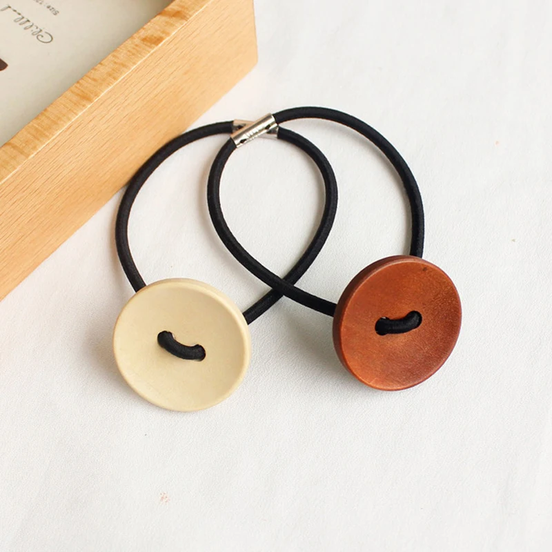 

Fashion Rubber Charm Vintage Elastic Wooden Buttons Women Girls Cute Sweet Hair bands Headwear