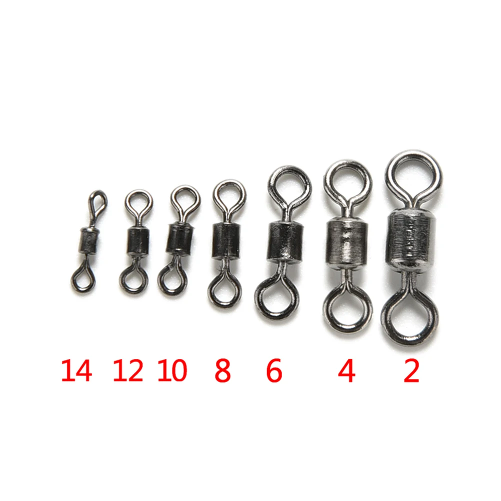 

100Pcs Wholesale Hot Sale Round 8 Shape Eye Rolling Swivels Rig Sea Carp Fishing Tools 2/4/6/8/10/12/14