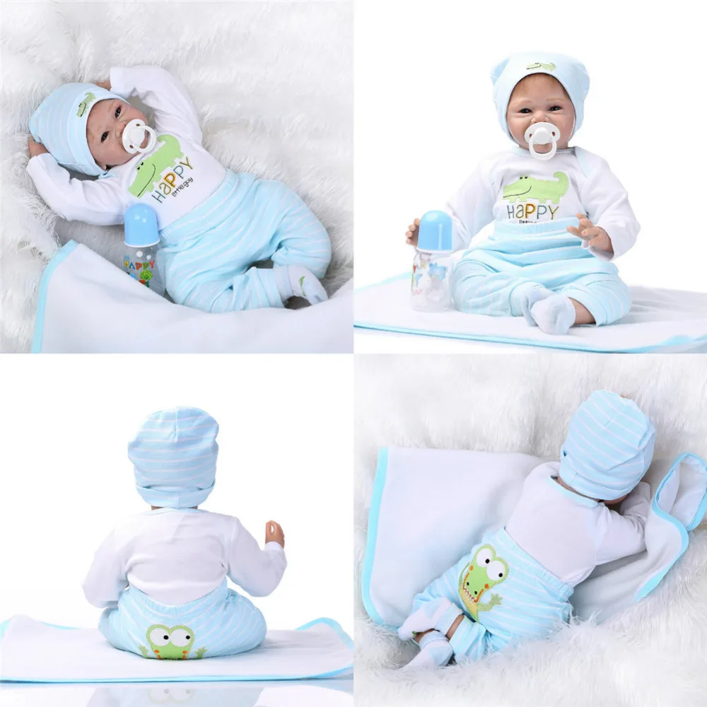 

New 1pc 22" Simulated Reborn Baby Doll Soft Silicone Baby Cloth Body Doll House Playing Toy Girls' Gift Toys Wholesale