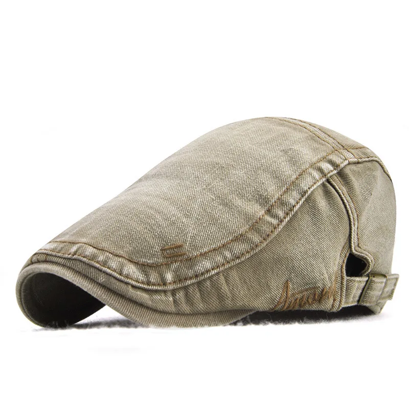 [JAMONT] Летняя мужская однотонная шляпа для мужчин берет промытая плоская шляпа вышивка Newsboy стиль вождения шляпа от солнца