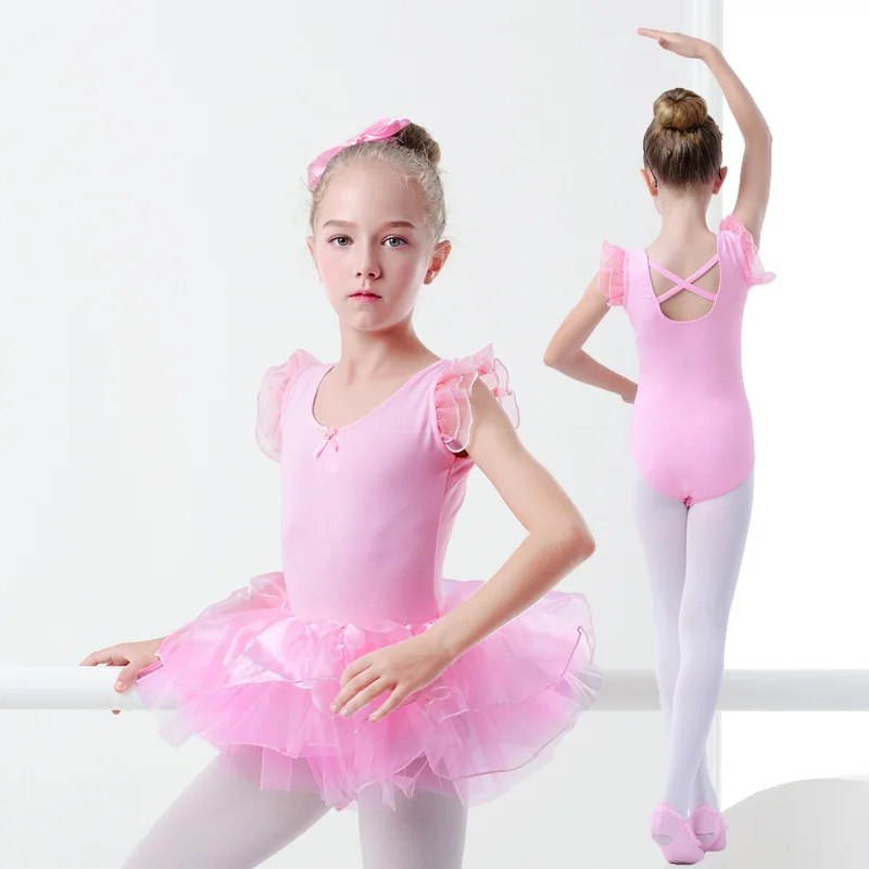 

Girls Toddler Ballet Leotards Fluffy Tulle Shoulder Ballet Dance Clothes Pink Cotton Kids Dance Bodysuit