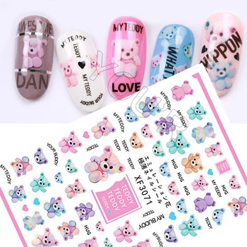 

Love Bear Nail Sticker for Nails Decoration Adhesive Nails Art Stickers Decals Design Manicure Cute Pink Transfer Foil Decals