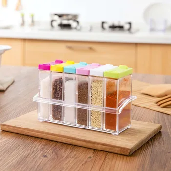

OTHERHOUSE 6Pcs Seasoning Box Jar Spice Rack Salt and Pepper Container Kitchen Spice Jars Boxes Cruet Seasoning Bottles Pot BBQ
