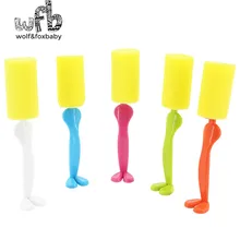 Розничная, 5 цветов, ручные детские щетки для бутылочек, чистые щетки для чашек, 360 вращающиеся губки, пластиковые