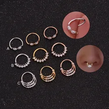 Feelgood 1PC kolor srebrny i złoty przegrody biżuteria Cz nos Hoop kolczyki pierścień przegrody nosa uszu Piercing Helix chrząstki wieża daith kolczyk(China)