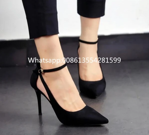 Negro Suede Punta estrecha Verano Estilo Zapato con Cierre de La Muestra Fina Tacones Altos Zapatos de Las Mujeres Del Resorte Del Otoño Bombas|high heels shoes woman|high heel shoesheel