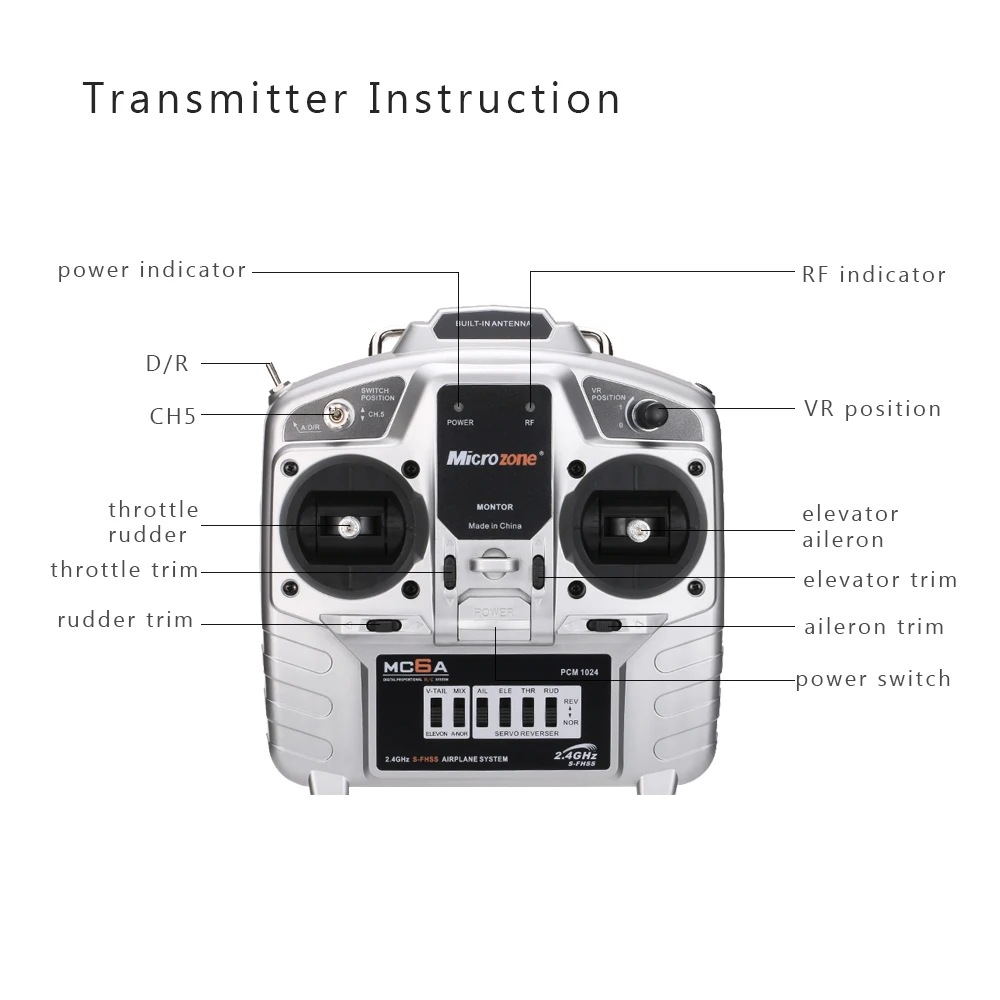 MC6C 2,4G S-FHSS 6CH Mode 2 RC передатчик с MC7RB 6CH RC приемник для RC Дрон Квадрокоптер Мультикоптер с фиксированным крылом