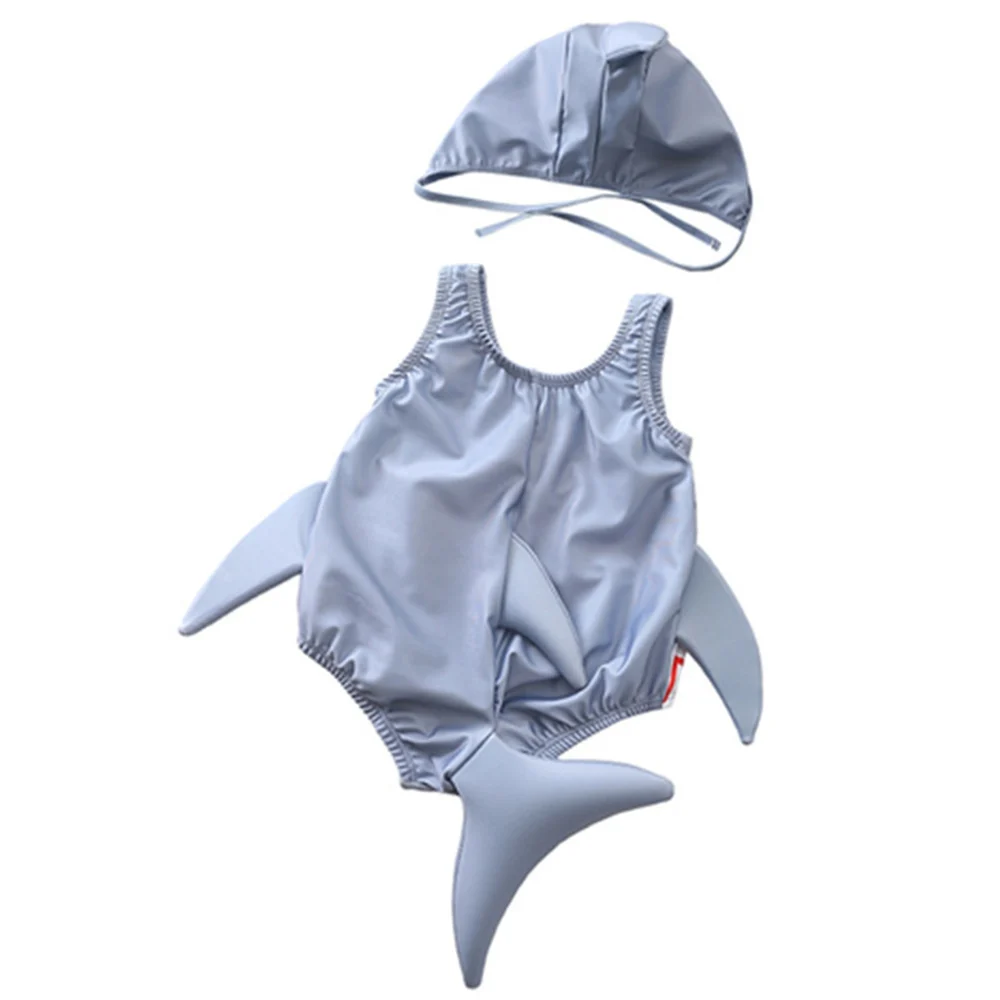 От 6 месяцев до 2 лет, детские купальники с рисунком 3D в форме акулы, детский купальник с шапкой, детские цельные костюмы, купальники, милый купальник для маленьких девочек и мальчиков