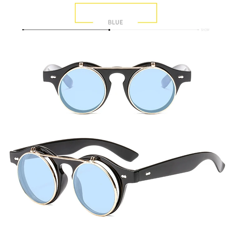 Модные Винтажные круглые солнцезащитные очки в стиле стимпанк С Откидывающейся Крышкой, классические двухслойные дизайнерские солнцезащитные очки