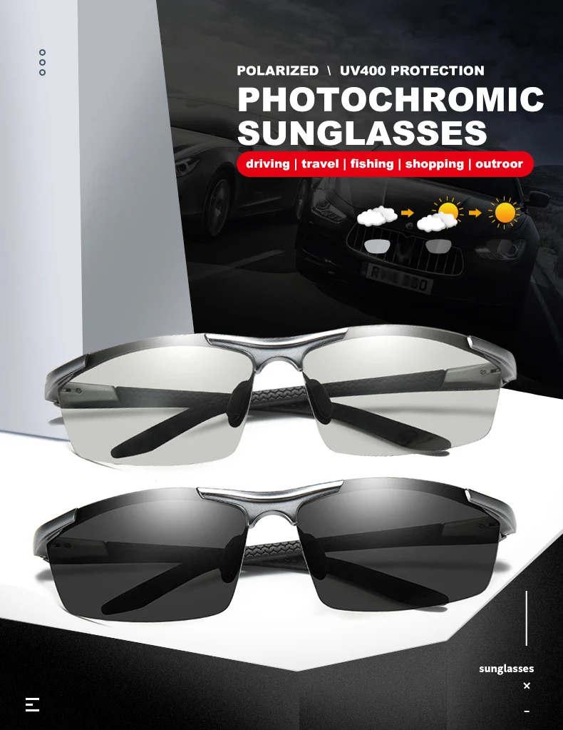 Солнцезащитные очки для вождения из алюминиево-магниевого сплава, фотохромные поляризованные мужские очки-хамелеоны, мужские очки для вождения
