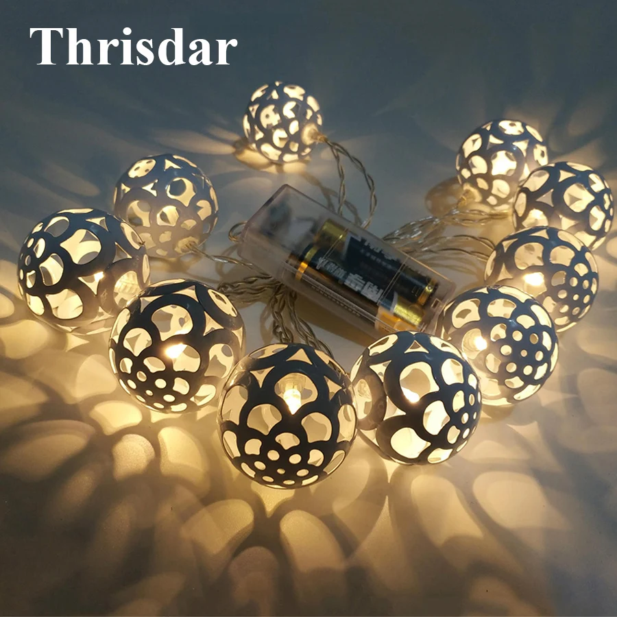 

Thrisdar AA Battery Metal Iron Hollow Ball LED String Fairy Light 1.5M 10 LED Globe Christmas Party Wedding Garland Fairy Light