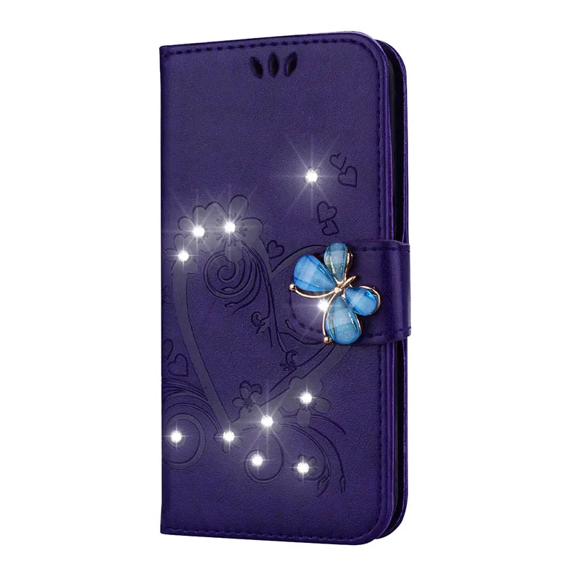 Стразы, блестящий чехол для huawei mate 20 P30 Enjoy 9s Nova 4E Y5 II Honor 9 Lite 7S 7C Y7 PRO P smart Кожаный Чехол - Цвет: Purple Diamond