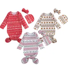 Рождественский хлопчатобумажное одеяльце для новорожденных мальчиков и девочек, спальный мешок+ шляпа+ повязка на голову, Рождественский комплект