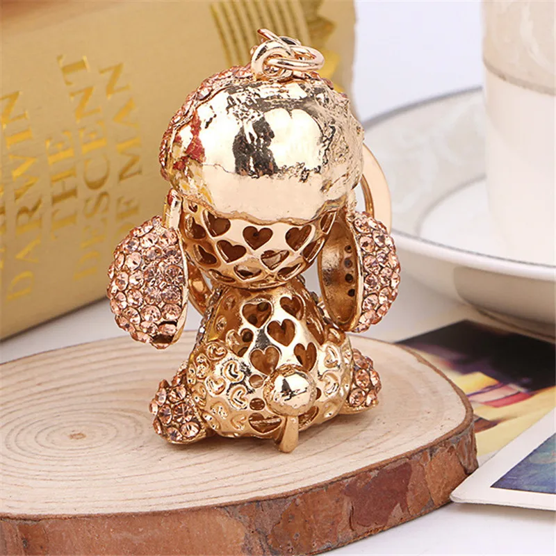 Nueva sonrisa afortunada perro cristal Rhinestone llaveros llavero sostenedor bolsa bolso para el coche de Navidad regalos llaveros