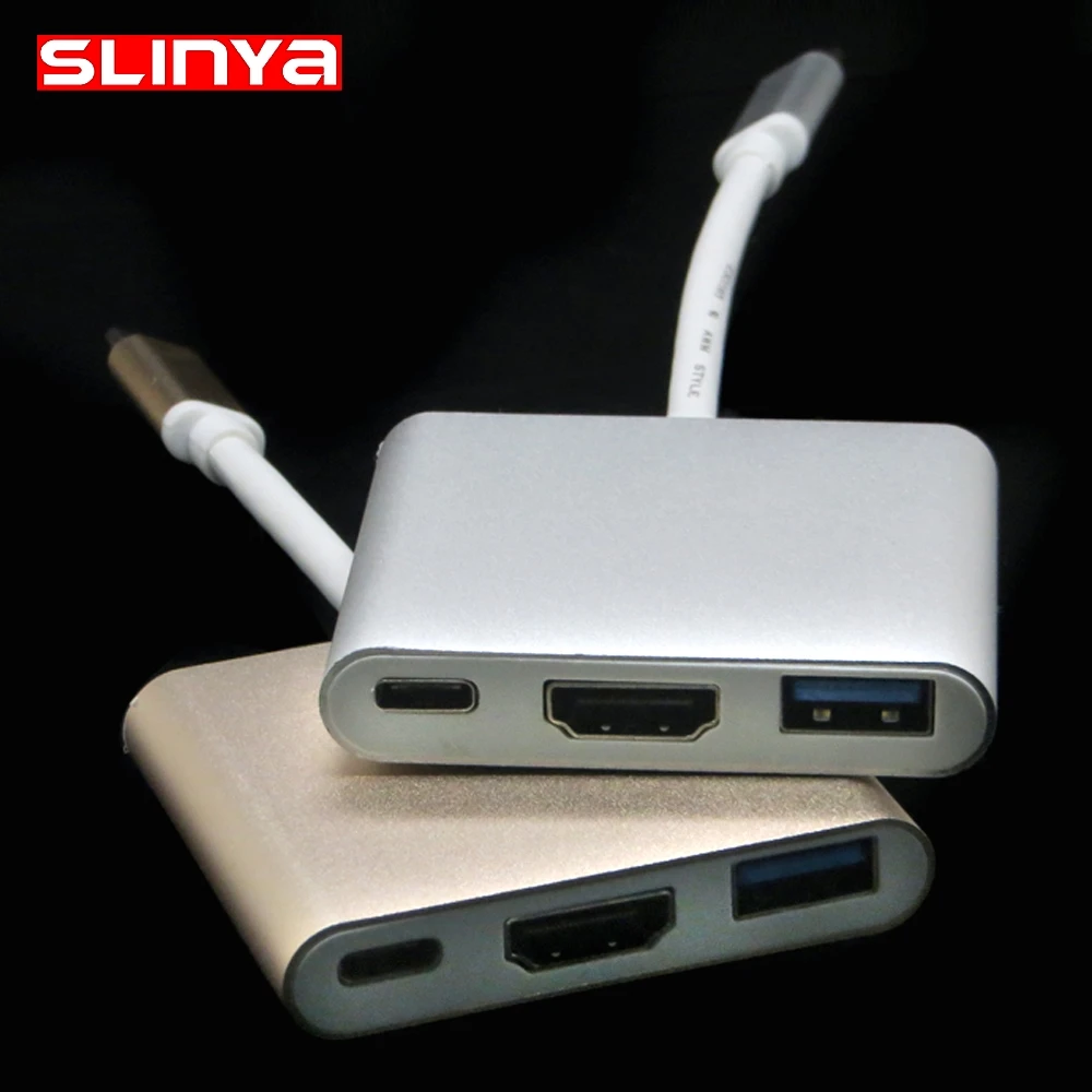 10 шт./лот 3 в 1 Алюминиевый Тип C USB 3,1 концентратор USB-C к USB 3,0 HDMI Тип C Женский адаптер кабель для Macbook retina