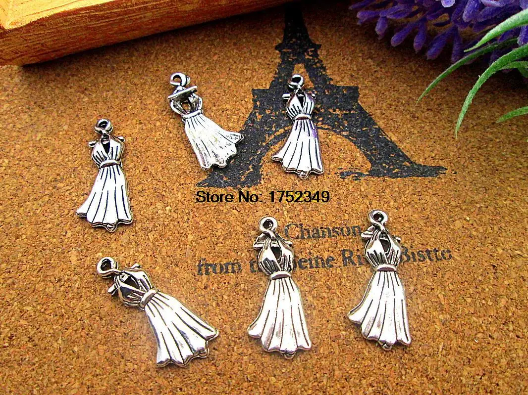 25pcs 10*25mm Antique Silver Elegant Evening Dress Charms Pendants
