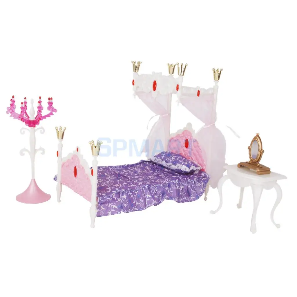 Doll House Miniature Furniture Deluxe Princess Bed Bedroom Set For