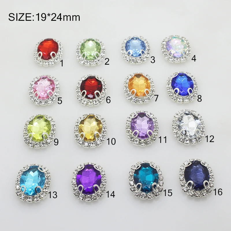 

ZMASEY Latest Model 10pcs/Lot Silver 19mm*24mm Oval Acrylic Flat Back Rhinestone Button Accessories Free Delivery