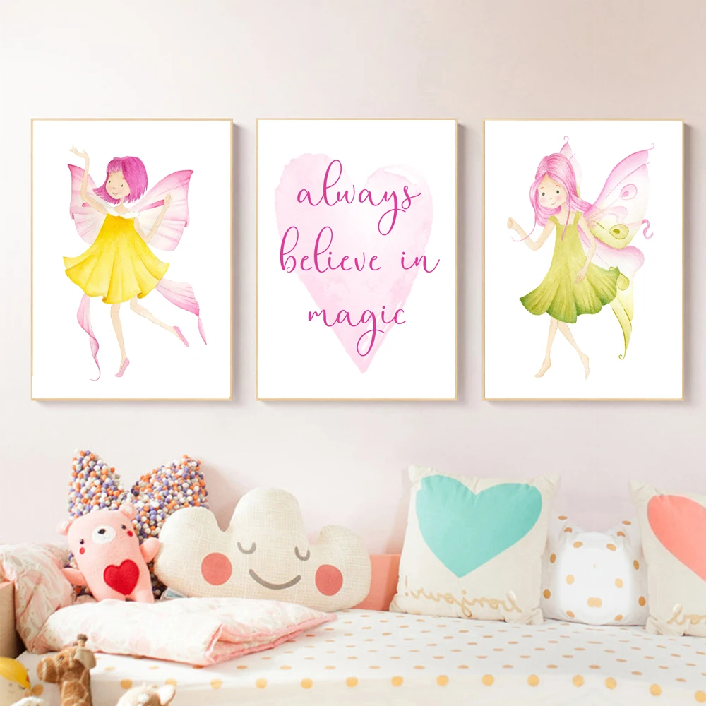 

Modular Home Decor Wall Art Canvas Painting HD Printed Watercolor Cartoon Fairy Girls Pictures Nordic Style Poster For Bedroom