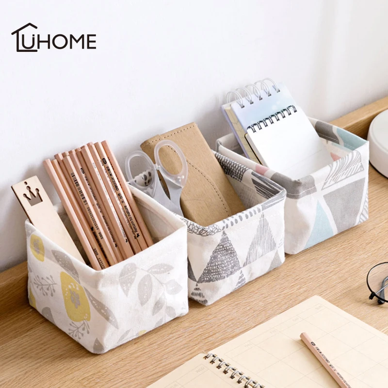 

Cute Geometric Patterns Printing Canvas Desktop Cosmetic Storage Box Home Sundries Storage Box Cabinet Underwear Storage Baskets