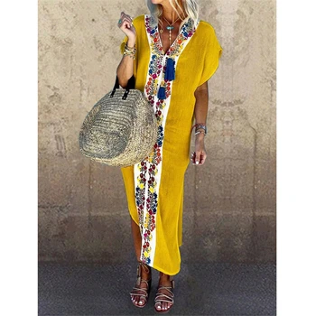 

Sexy Women Long Maxi Dress Summer Floral Print Split V Neck Women Shirt Dress Plus Size Ladies Dresses Casual Loose Boho Dresses