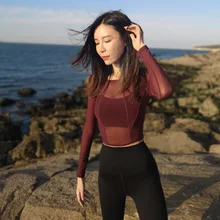 Спортивный Топ с длинным рукавом Топы спортивные для Для женщин Фитнес рубашка дышащий быстрое высыхание Для женщин рубашки для тренировки Йога Костюмы тренажерный зал Топ