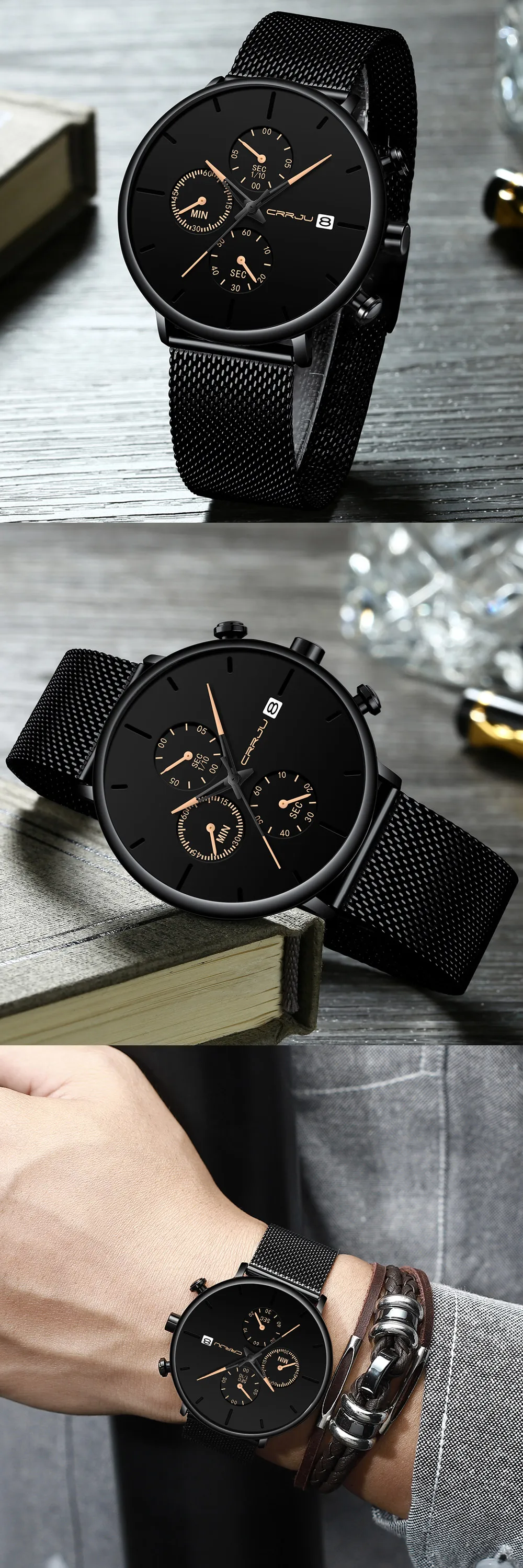 CRRJU мужские часы Reloj Hombre 2019 мужские s часы лучший бренд класса люкс кварцевые часы с большим циферблатом спортивные водонепроницаемые Relogio