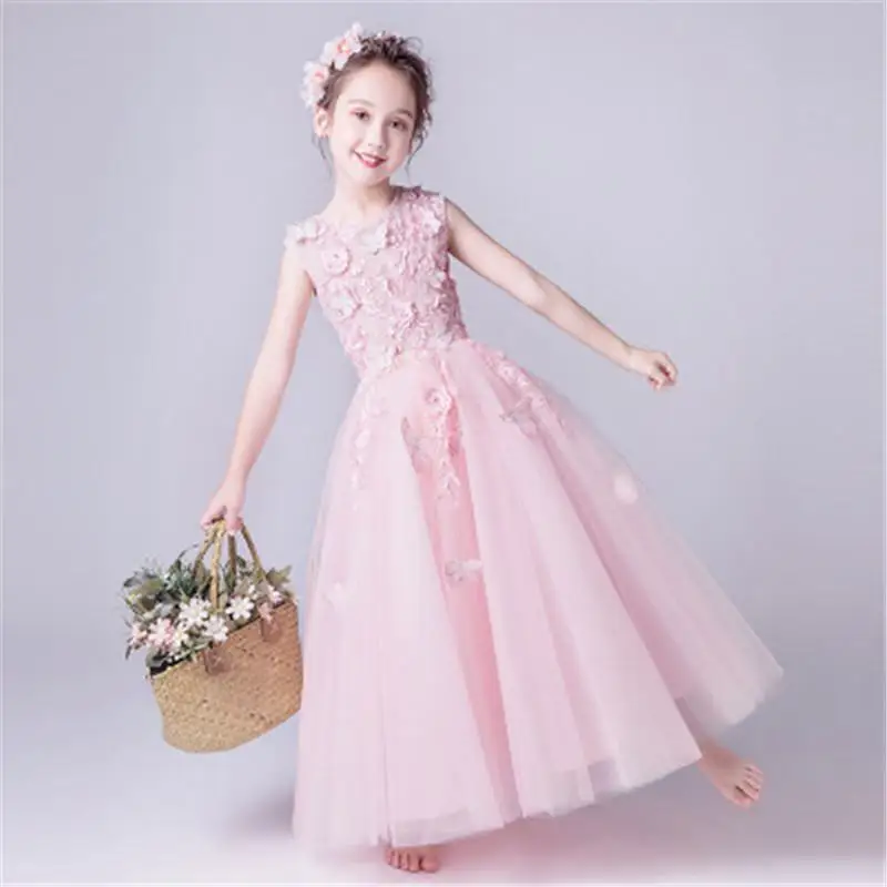 Новая одежда для девочек-подростков сетчатые цветы платье-пачка платье принцессы для маленьких девочек Костюмы Vestidos Детские платья для девочек Свадебная вечеринка S161