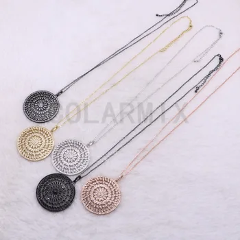 

Round charms micro pave zircon Flower pendant necklace high quality metal necklace wholesale mix color jewelry necklace 3832