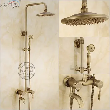 

Bathroom Retro antique copper Brass Shower Set Wall Mounted Phone Ceramic Handheld Mixer Tap Faucet 3-functions Mixer Valve