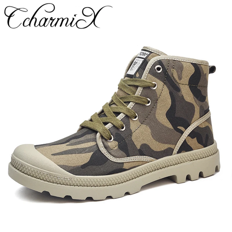 CcharmiX Men Canvas Boots Army Combat Style Fashion High top Military