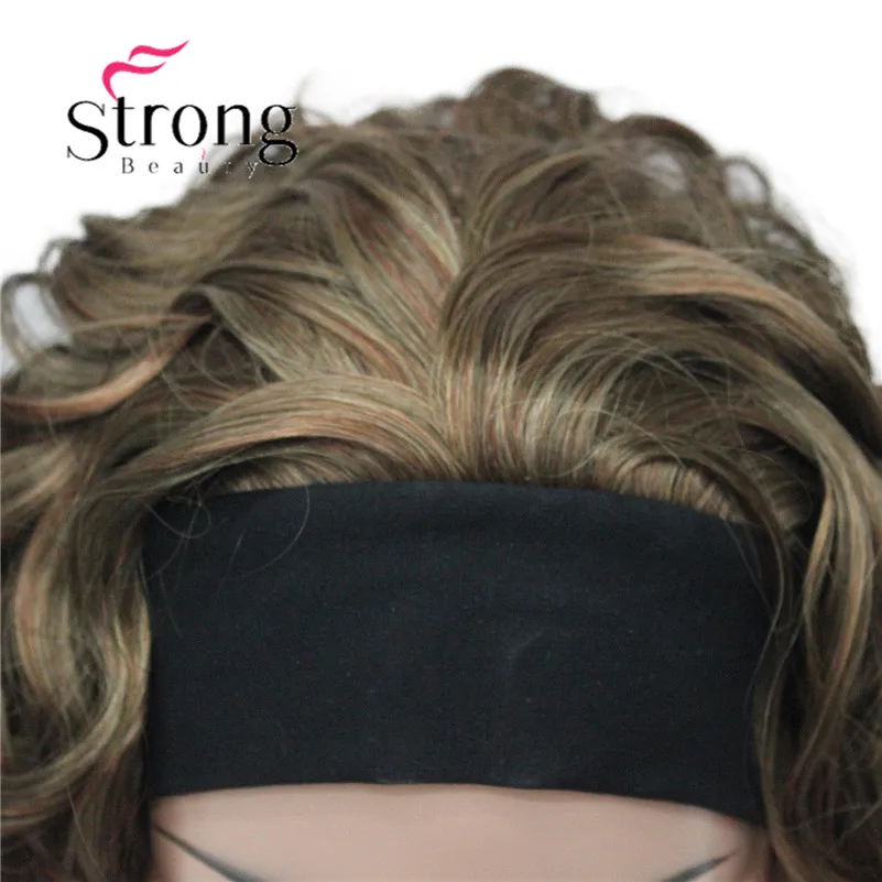 5985 #248T130 new 34 wig with headband Black Brown Copper mix curly women's 20 synthetic wig (5)