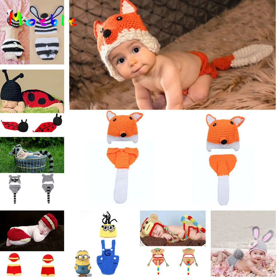 

Crochet Animal Designs Newborn Costume for Photo Shoot Infant Baby Photography Props Knitted Baby Hats Shower Gift