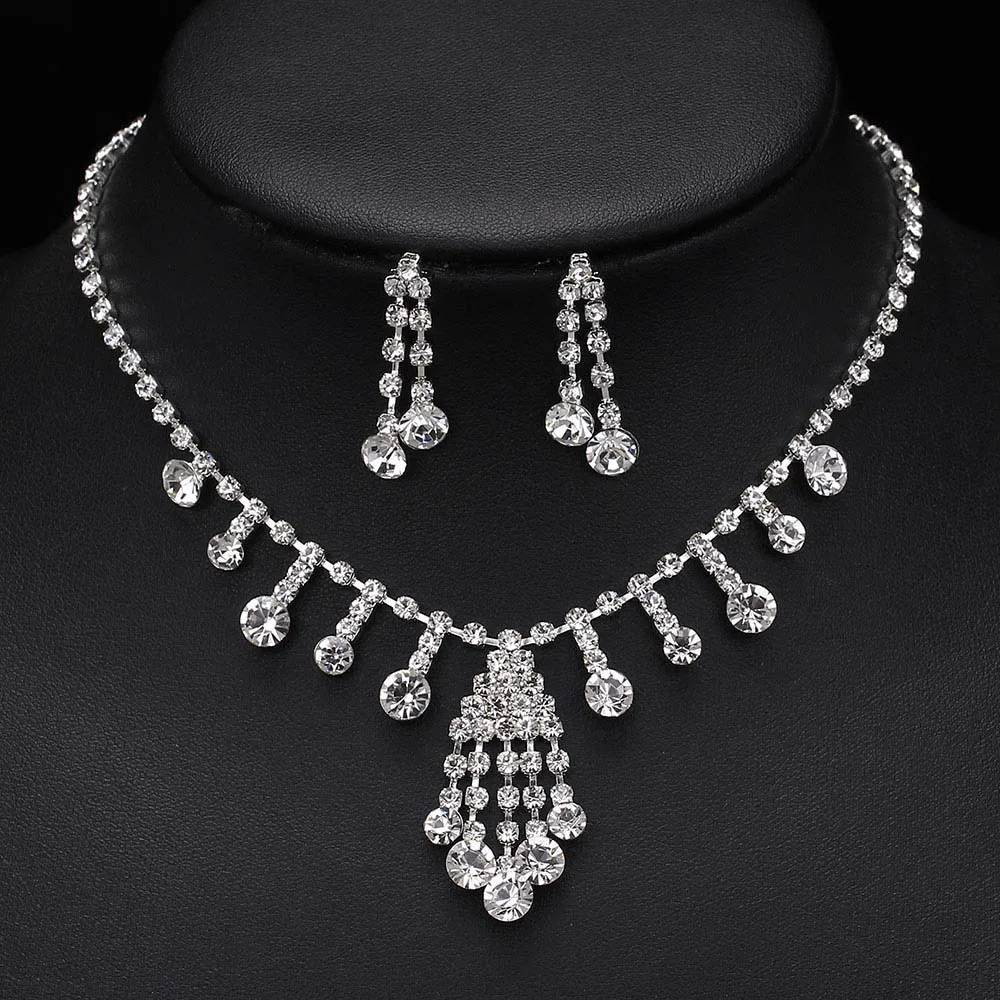 TREAZY Elegant Wedding Jewelry Sets for Women Pearls Crystal Necklace Earrings Bridal Jewelry Sets Prom Wedding Accessories 