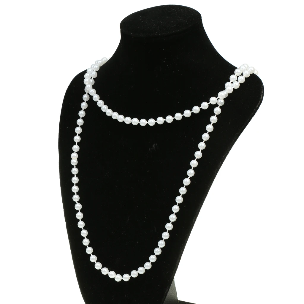 2x Long White Pearls Necklace Flapper Girls Fancy Dress Costume Accessories