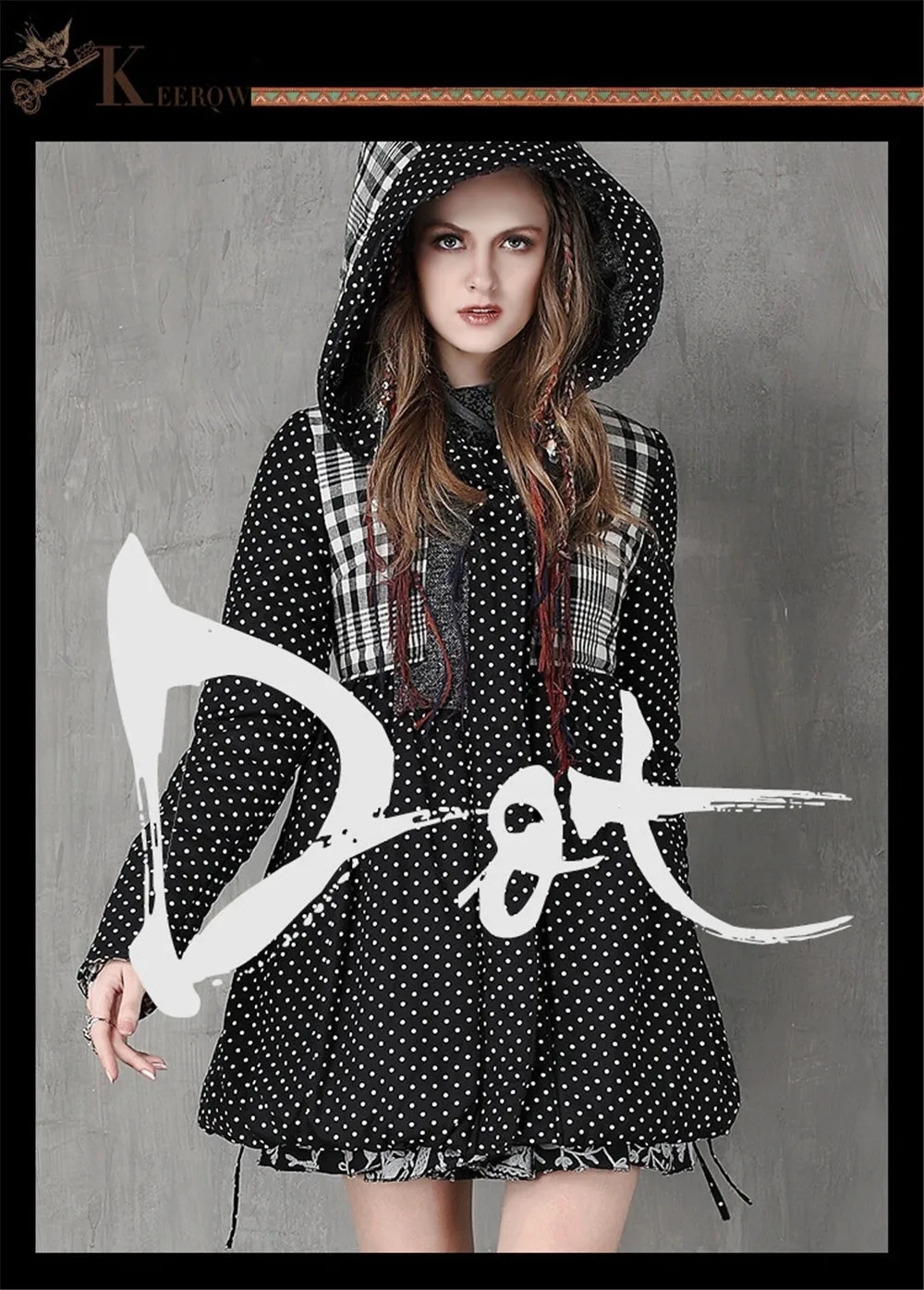 Vintage Thick Winter Women Hooded Coat 80% Cotton Polka Dot Patchwork Thicken Women Coats Warm Cotton Parka Linen Jacket Women (1)