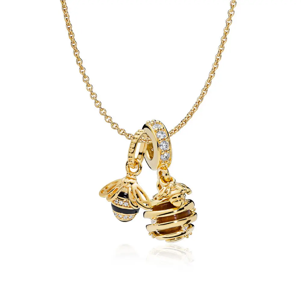 

2018 100% 925 Sterling Silver Shine Honeybee Necklace Set Fit Charm Original Necklace A Set Of Prices