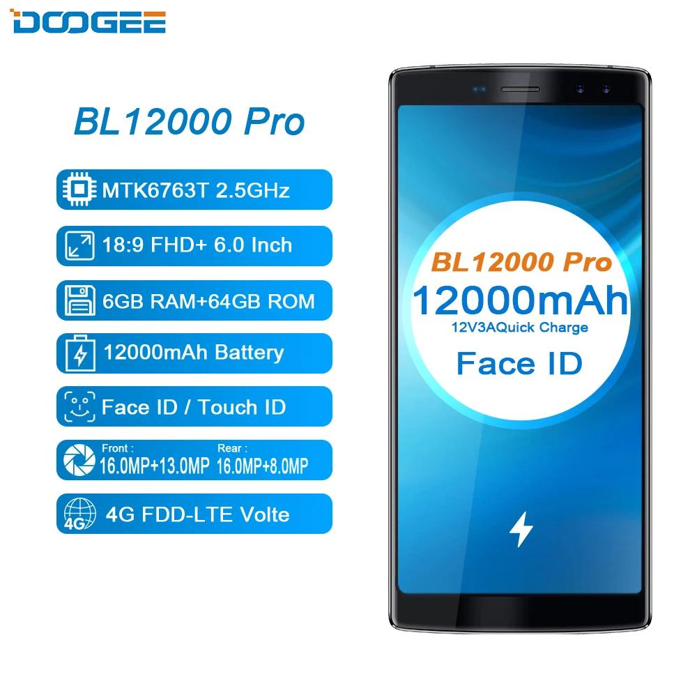 DOOGEE BL12000 Pro 6 0 'ཎ: 9 FHD + 12000 мАч MTK6763T 2 5 ГГц Восьмиядерный ГБ Оперативная память 64