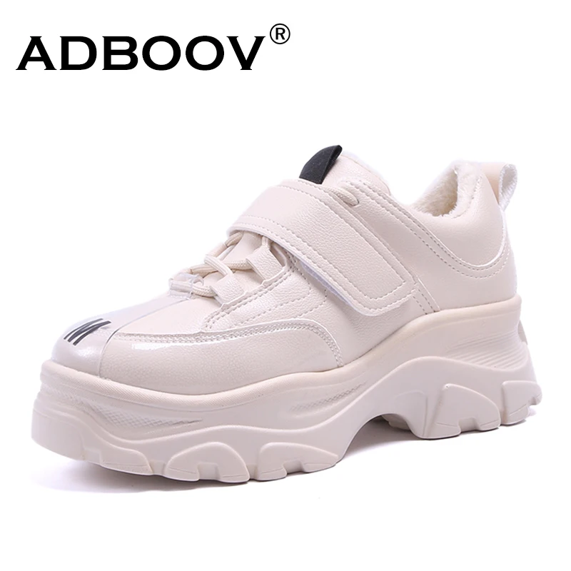 

ADBOOV New Hook Loop Low Top Sneakers Women Short Plush Lining Thermal Winter Shoes Woman Genuine Leather Flat Platform Sneakers