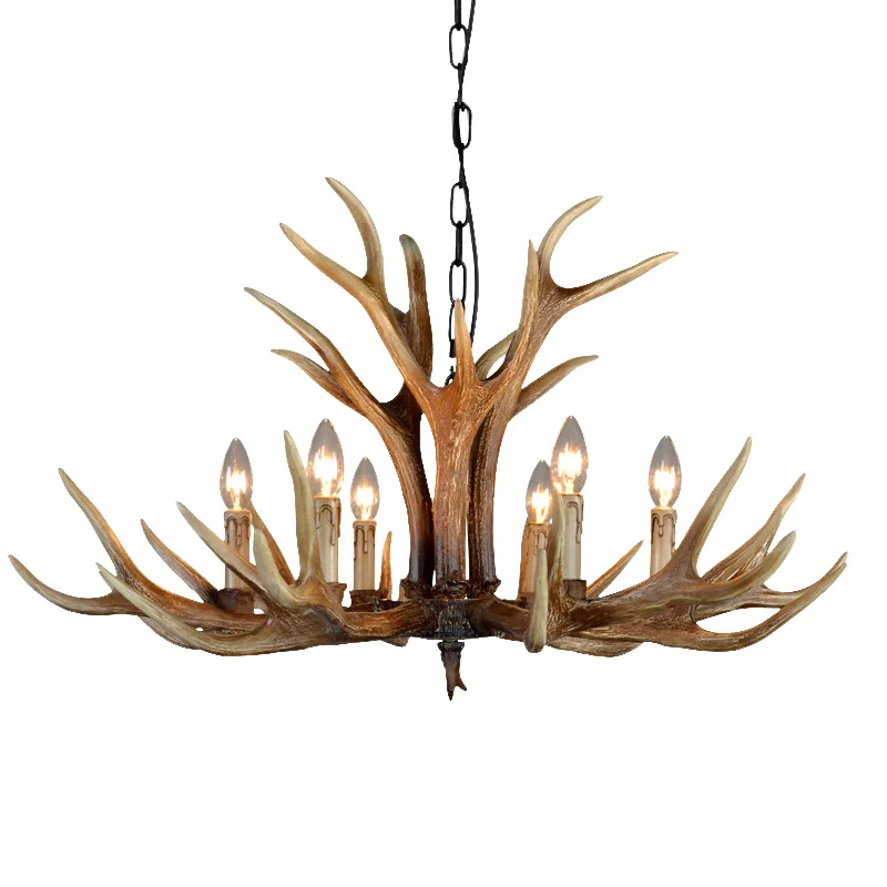 WhiteBlackBrown 6 Heads E14 Europe Deer Horn Antler Pendant Lamp Mediterranean Resin Antler Lampshade Decor Suspension 