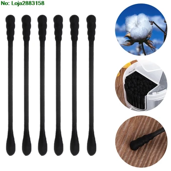 

200Pcs Activated Black Anti-bacterial Cotton Swab Ear Buds Double Head Cleaning