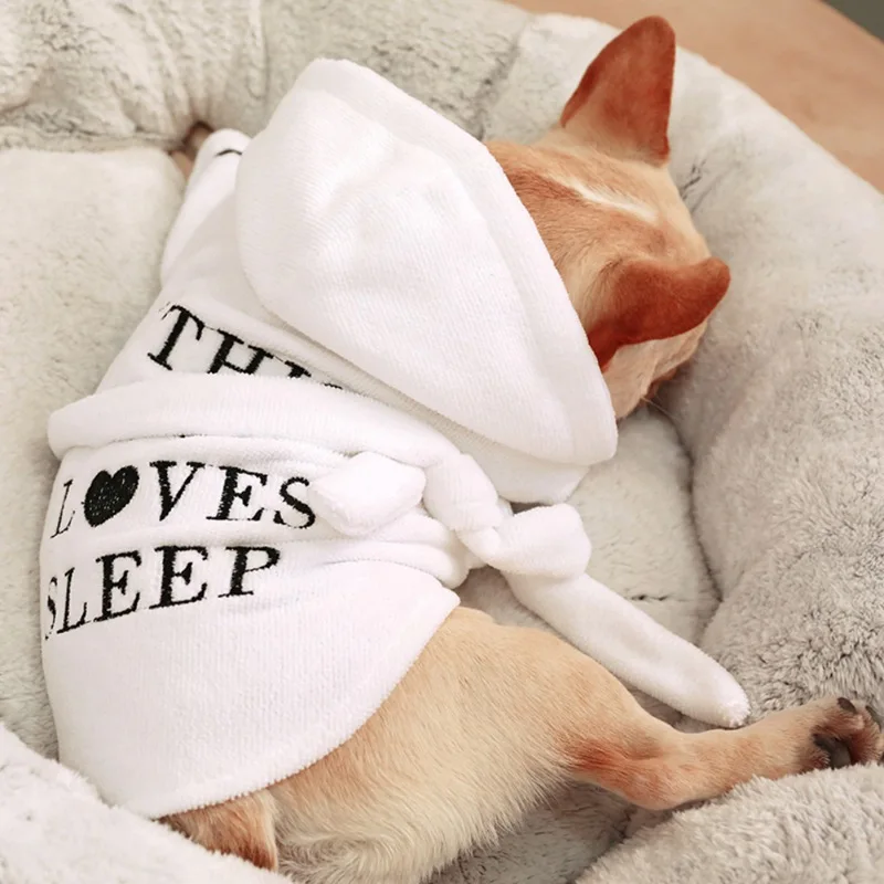 Pet Bath Absorbent White Coat Robe Coral Comfortable Thickened Pet Hooded Nightgown Pajamas Jacket