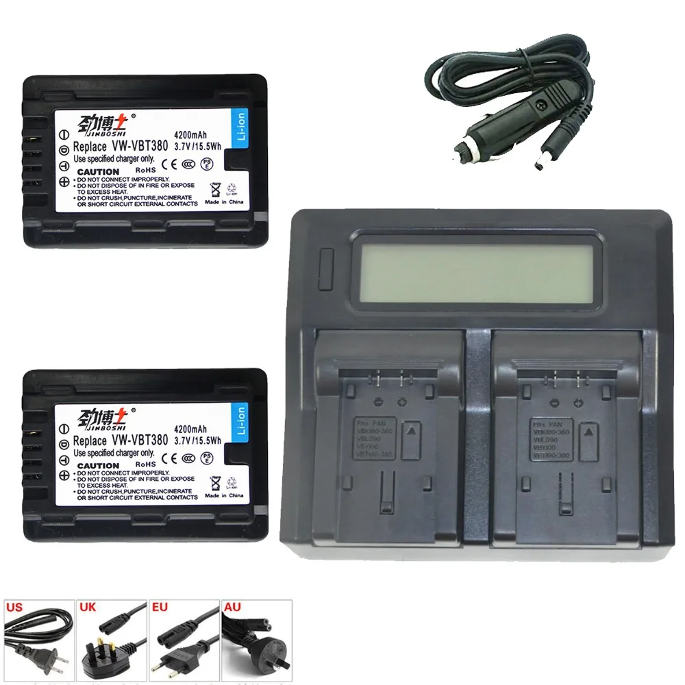 

2pcs 4200mah VW-VBT380 VBT380 Camera Battery + dual charger for Panasonic HC-W580GK HC-V160GK HC-V380GK V180GK W580MGK VX980GK