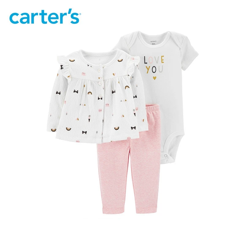 3 шт трикотажное нижнее белье easy on Штаны милые print button front Кардиган комплект Carter's