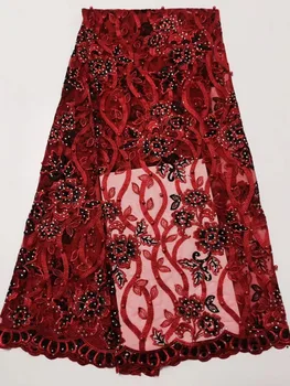 

2019 Wholesale Price red embroidered lace african cord Lace High quality african french mesh lace fabric with beads for party