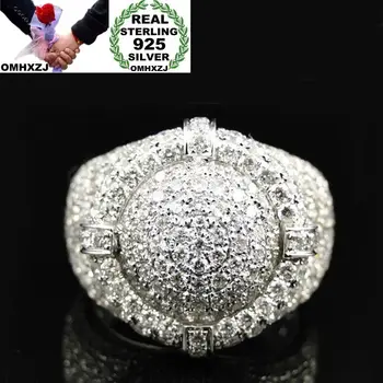 

OMHXZJ Wholesale European Fashion Woman Man Party Wedding Gift White Luxury Full AAA Zircon 925 Sterling Silver Ring RR95