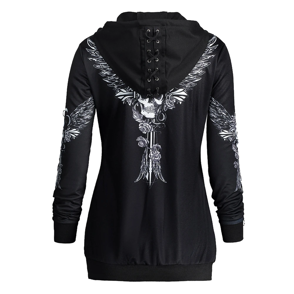 2017 Winter Autumn Womens Zip Up Hoodies Women Casual Long Sleeve Skull