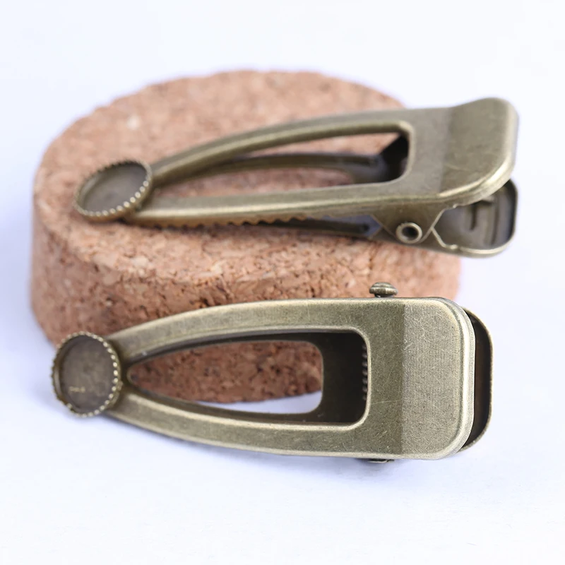 

onwear 10pcs antique bronze alligator hair clips setting fitting 8mm round cabochon hair pin base diy hairpin bezel trays