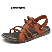 Misalwa Men Casual Fashion Non-slip Breathable Beach Shoes Genuine Leather Men’s Two Ways To Wear Sandals